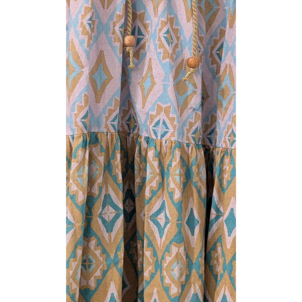 Women's Jessica Simpson Long Sleeve Dress S Gold Blue Patterned - Picture 2 of 7